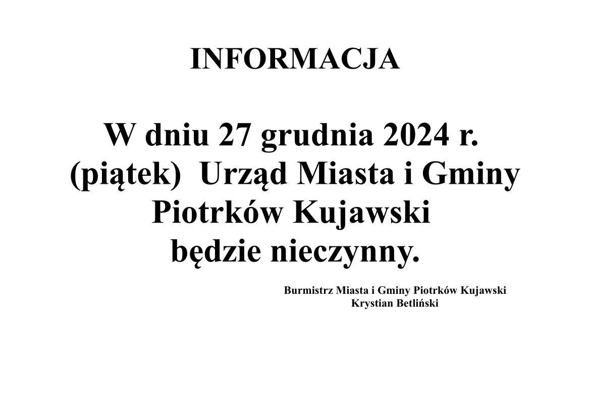 Informacja - 27 grudnia 2024 r.